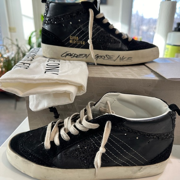 **SOLD**Golden Goose Deluxe Brand Mid Stars 37 black glitter calfskin and suede - Picture 3 of 16